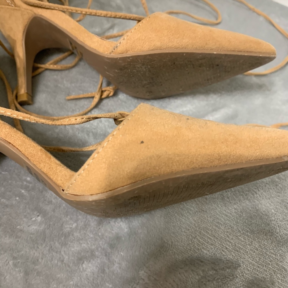 Qupid Peep Toe Wrap-Around Chunky Heel Booties
